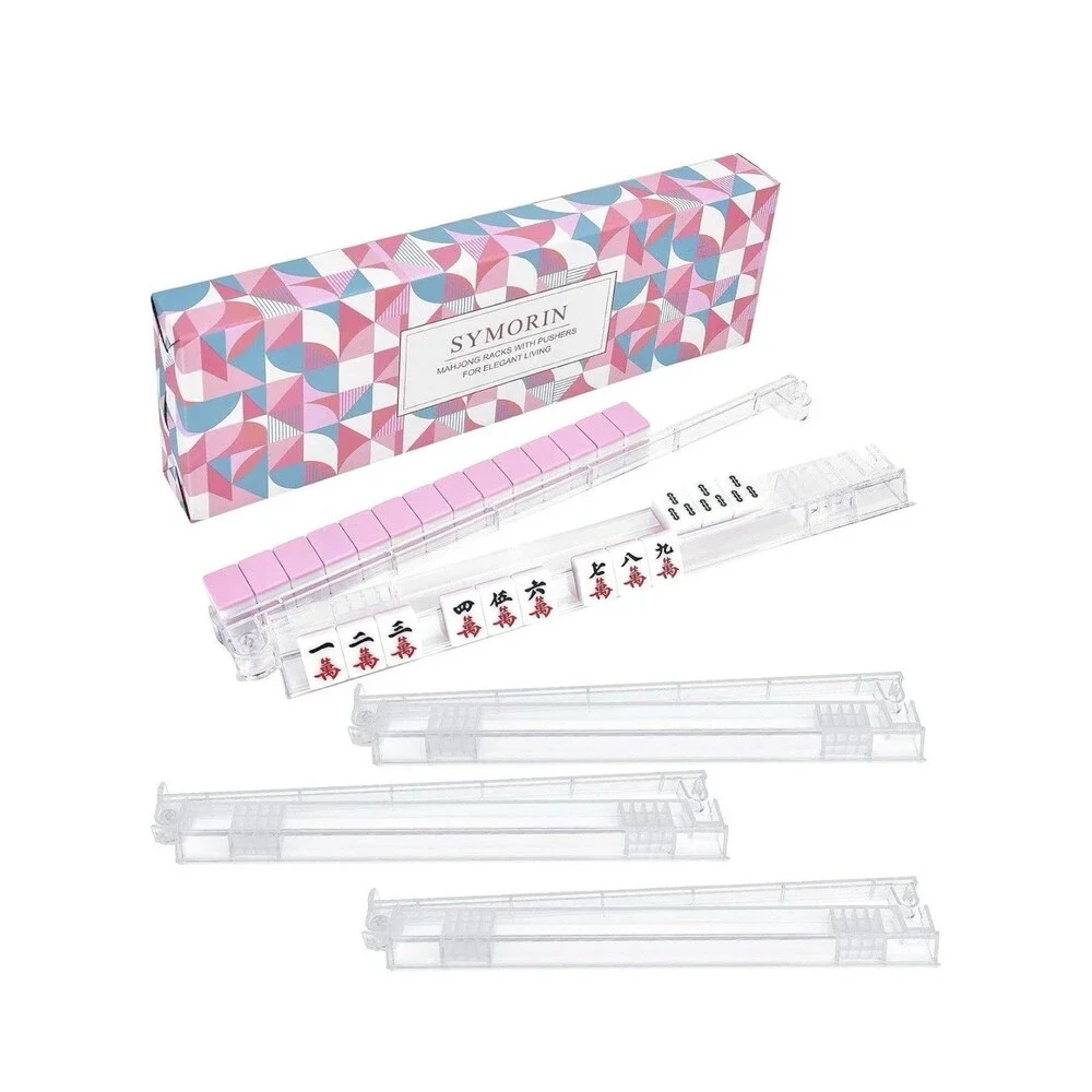 SYMORIN Non-Slip Mahjong Racks with Pushers, 4-Pack Clear Acrylic Open Box